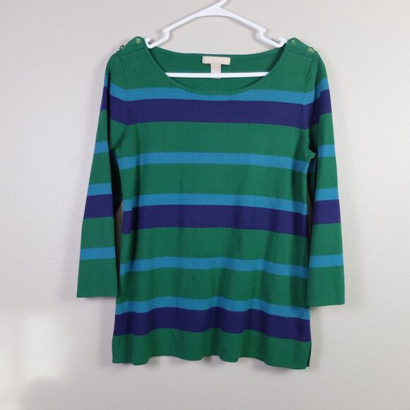 Banana Republic Green and Blue Striped Shoulder Button Sweater Blouse Size M - Picture 5 of 6